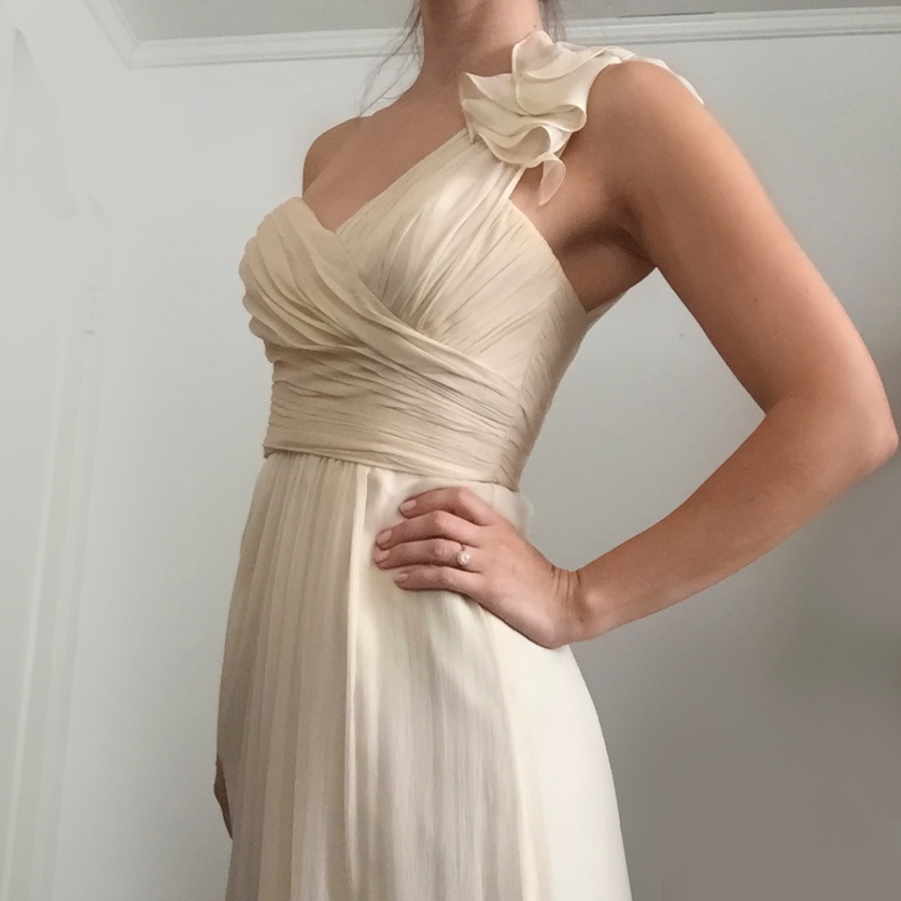 One shoulder Amsale Bridesmaid Gown in Vanilla